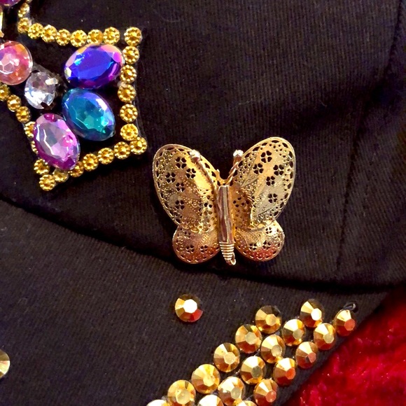 Gold Studded, Bejeweled Cross Cap with Butterfly! - Picture 4 of 9